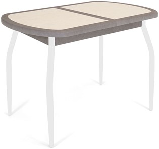 Кухонный стол раздвижной Будапешт-2 ПЛ (ноги белые, плитка бежевая/серый камень) в Саратове - предосмотр