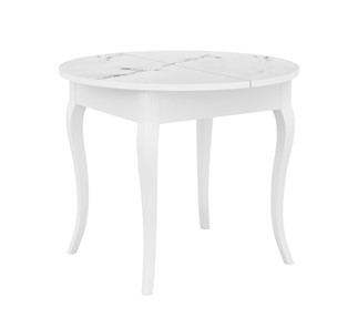 Кухонный раскладной стол Dikline MR100 Белый/стекло белое мрамор сатин/ножки MC белые в Энгельсе