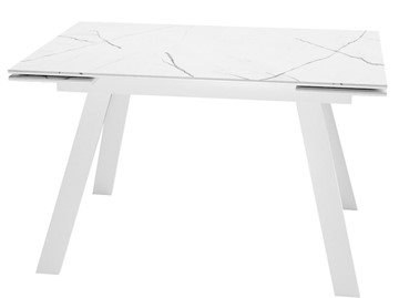 Обеденный раздвижной стол DikLine SKM140 Керамика Белый мрамор/подстолье белое/опоры белые (2 уп.) в Саратове