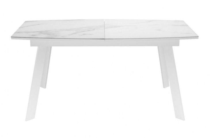 Кухонный раздвижной стол Dikline XLS160 мрамор белый глянец/ножки белые в Саратове - изображение 1