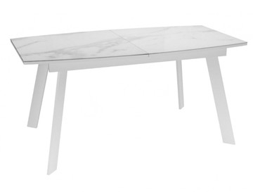 Кухонный раздвижной стол Dikline XLS160 мрамор белый глянец/ножки белые в Саратове - предосмотр