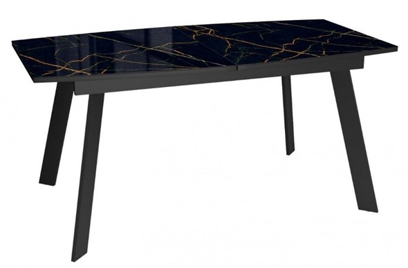 Кухонный раздвижной стол Dikline XLS160 мрамор черный глянец/ножки черные в Саратове - изображение