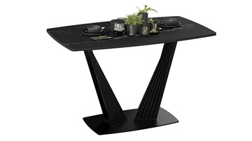 Кухонный стол раскладной Фабио тип 1 (Черный муар, Стекло матовое черный мрамор) в Энгельсе