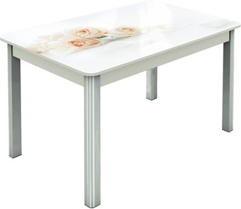 Кухонный стол раскладной Гамбург исп.2 ноги метал. крашеные №23, Фотопечать (Цветы №32) в Саратове
