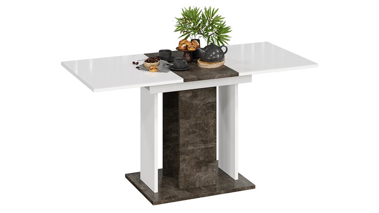 Кухонный стол раздвижной Кёльн тип 1 (Ателье темный, Белый, Стекло Белый глянец) в Саратове - изображение 1
