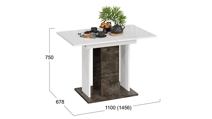 Кухонный стол раздвижной Кёльн тип 1 (Ателье темный, Белый, Стекло Белый глянец) в Саратове - изображение 2
