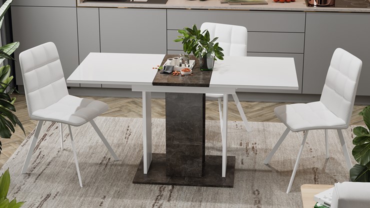 Кухонный стол раздвижной Кёльн тип 1 (Ателье темный, Белый, Стекло Белый глянец) в Саратове - изображение 3