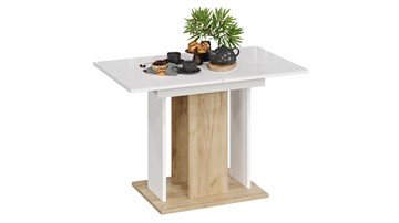 Кухонный раздвижной стол Кёльн тип 1 (Дуб Крафт золотой, Белый, Стекло Белый глянец) в Энгельсе