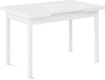 Кухонный раскладной стол Милан-1 EVO, ноги металлические белые, стекло белое/серый в Энгельсе
