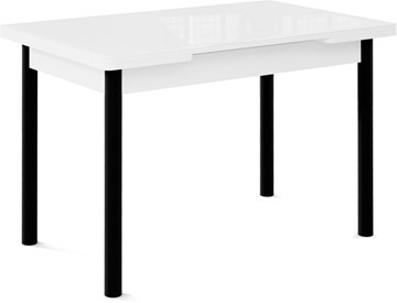 Кухонный стол раскладной Милан-1 EVO, ноги металлические черные, стекло белое/серый в Саратове