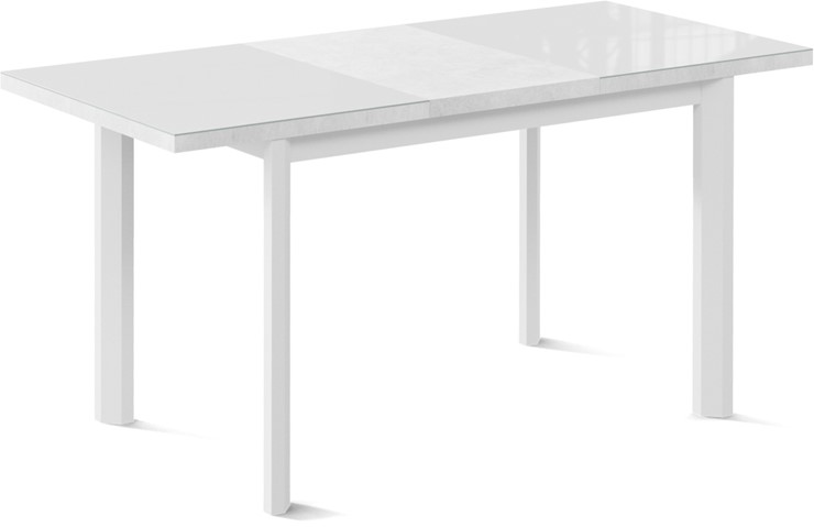 Кухонный стол раздвижной Нагано-3G (ноги металлические белые, стекло cristal/белый цемент) в Саратове - изображение 1