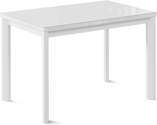 Кухонный стол раздвижной Нагано-3G (ноги металлические белые, стекло cristal/белый цемент) в Саратове - изображение