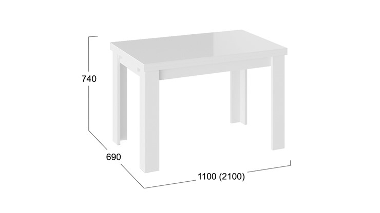 Кухонный раскладной стол Норман тип 1, цвет Белый/Стекло белый глянец в Саратове - изображение 2