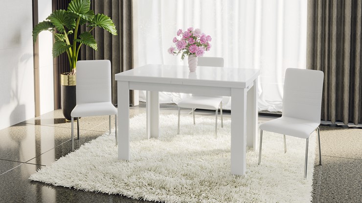 Кухонный раскладной стол Норман тип 1, цвет Белый/Стекло белый глянец в Энгельсе - изображение 4