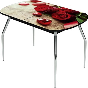 Кухонный раскладной стол Ривьера исп.1 ноги метал. крашеные №24 Фотопечать (Цветы №33) в Энгельсе
