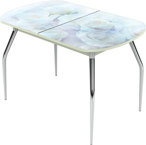 Кухонный раздвижной стол Ривьера исп.1 ноги метал. крашеные №24 Фотопечать (Цветы №36) в Энгельсе