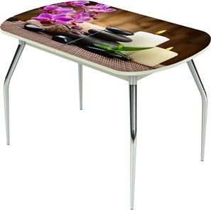 Раздвижной стол Ривьера исп.2 ноги метал. крашеные №24 Фотопечать (Цветы №18) в Саратове