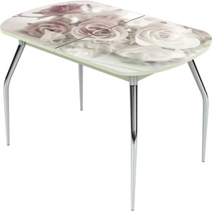 Кухонный стол раздвижной Ривьера исп.2 ноги метал. крашеные №24 Фотопечать (Цветы №41) в Энгельсе