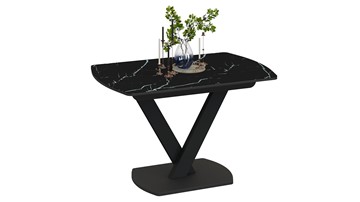 Кухонный стол раскладной Салерно тип 1 (Черный муар/Стекло черный мрамор) в Энгельсе