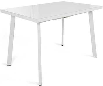 Кухонный стол раздвижной Сальвадор-1G (ноги белые, стекло cristal/белый цемент) в Саратове - предосмотр