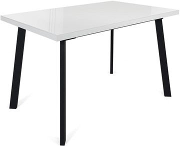 Кухонный стол раскладной Сальвадор-2G (ноги черные, стекло cristal/белый цемент) в Саратове - предосмотр