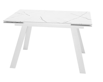 Кухонный стол раскладной SKL 140, керамика белый мрамор/подстолье белое/ножки белые в Саратове