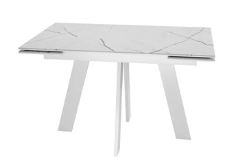 Стол раздвижной SKM 120, керамика белый мрамор/подстолье белое/ножки белые в Балаково