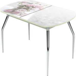 Обеденный раздвижной стол Ривьера исп.1 ноги хром №5 Фотопечать (Цветы №47) в Саратове
