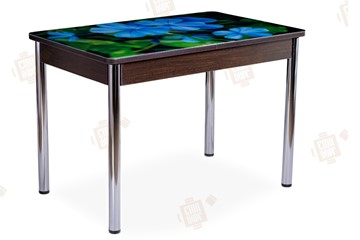 Кухонный стол раздвижной Айсберг-01 СТФ, венге/фотопечать фиалка/ноги хром прямые в Энгельсе