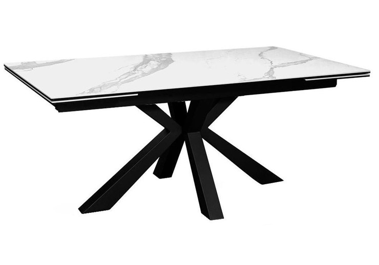 Стол обеденный раздвижной DikLine SFE160 Керамика Белый мрамор/подстолье черное/опоры черные (2 уп.) в Балаково - изображение 1