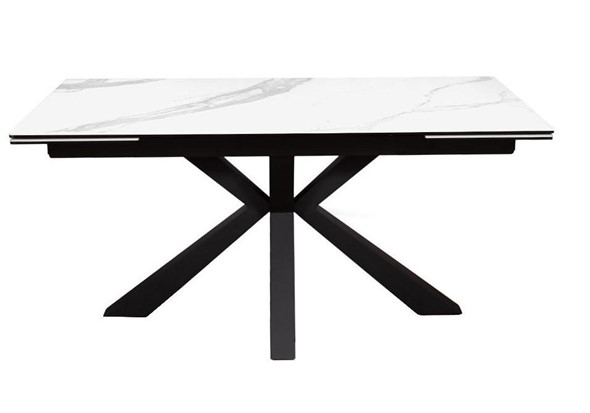 Стол обеденный раздвижной DikLine SFE160 Керамика Белый мрамор/подстолье черное/опоры черные (2 уп.) в Балаково - изображение