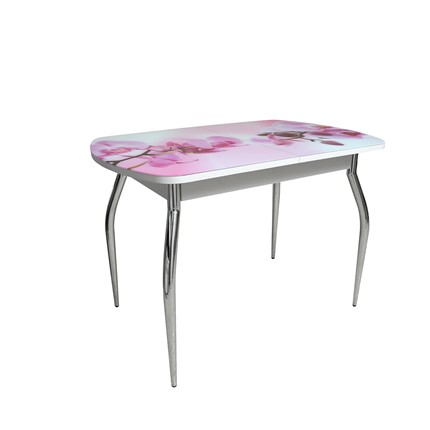 Кухонный стол раскладной ПГ-02СТФ белое/орхидея/хром фигурные в Саратове - изображение