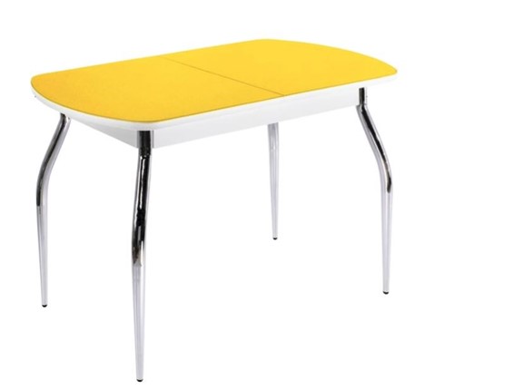 Кухонный стол раскладной ПГ-01 СТ2, белое/желтое стекло/35 хром гнутые металл в Саратове - изображение