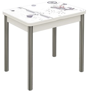 Кухонный стол раздвижной Бари хром №6 (Exclusive h174/белый) в Саратове