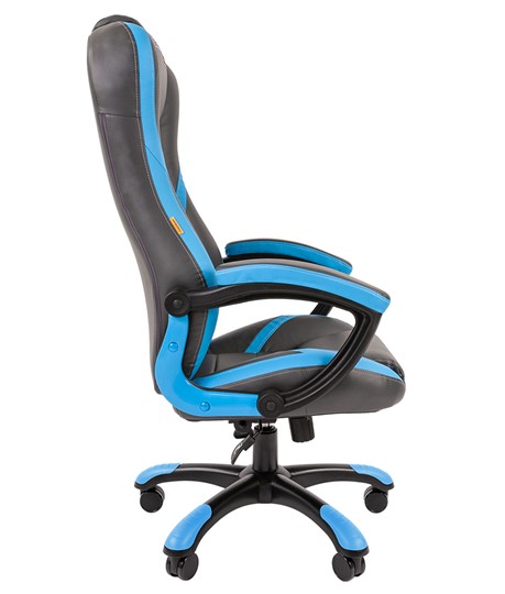 Кресло компьютерное CHAIRMAN GAME 22 эко кожа, серый/голубой в Саратове - изображение 2