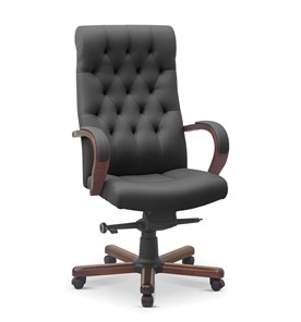 Офисное кресло Status, натуральная кожа с компаньоном /серая/дерево - орех аида в Саратове