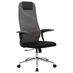 Офисный стул BRABIX PREMIUM "Ultimate EX-801" хром, плотная двойная сетка Х2, черное/серое, 532918 в Энгельсе