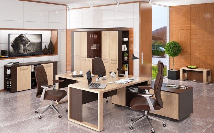 Кабинет руководителя ALTO с брифинг-приставкой, с низким и высокими шкафами в Энгельсе - изображение