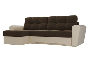 Угловой диван для гостиной Амстердам, Коричневый/Бежевый (микровельвет/экокожа) в Саратове