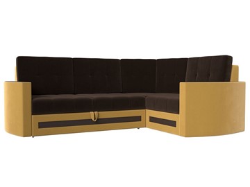 Угловой раскладной диван Белла, Коричневый/Желтый (Микровельвет) в Саратове