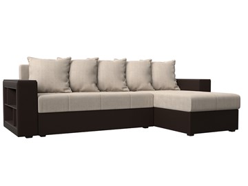 Угловой диван с оттоманкой Дубай Лайт, Бежевый/Коричневый (рогожка/экокожа) в Энгельсе