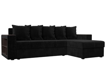 Угловой диван с оттоманкой Дубай Лайт, Черный (велюр) в Саратове