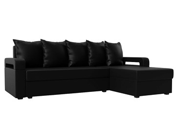 Угловой диван с оттоманкой Гермес Лайт, Черный (экокожа) в Энгельсе