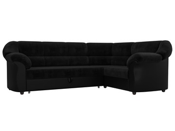 Угловой диван для гостиной Карнелла, Черный (велюр/экокожа) в Саратове