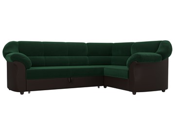 Большой угловой диван Карнелла, Зеленый/Коричневый (велюр/экокожа) в Саратове