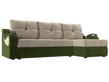 Угловой диван Меркурий, Бежевый/зеленый (вельвет) в Энгельсе