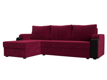 Угловой диван с оттоманкой Николь лайт, Бордовый/Черный (микровельвет/экокожа) в Саратове