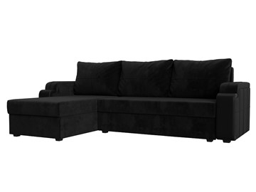 Угловой диван с оттоманкой Николь лайт, Черный/Черный (велюр/экокожа) в Саратове