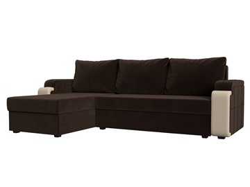 Угловой диван с оттоманкой Николь лайт, Коричневый/Бежевый (микровельвет/экокожа) в Энгельсе