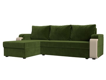 Угловой раскладной диван Николь лайт, Зеленый/Бежевый (микровельвет/экокожа) в Саратове